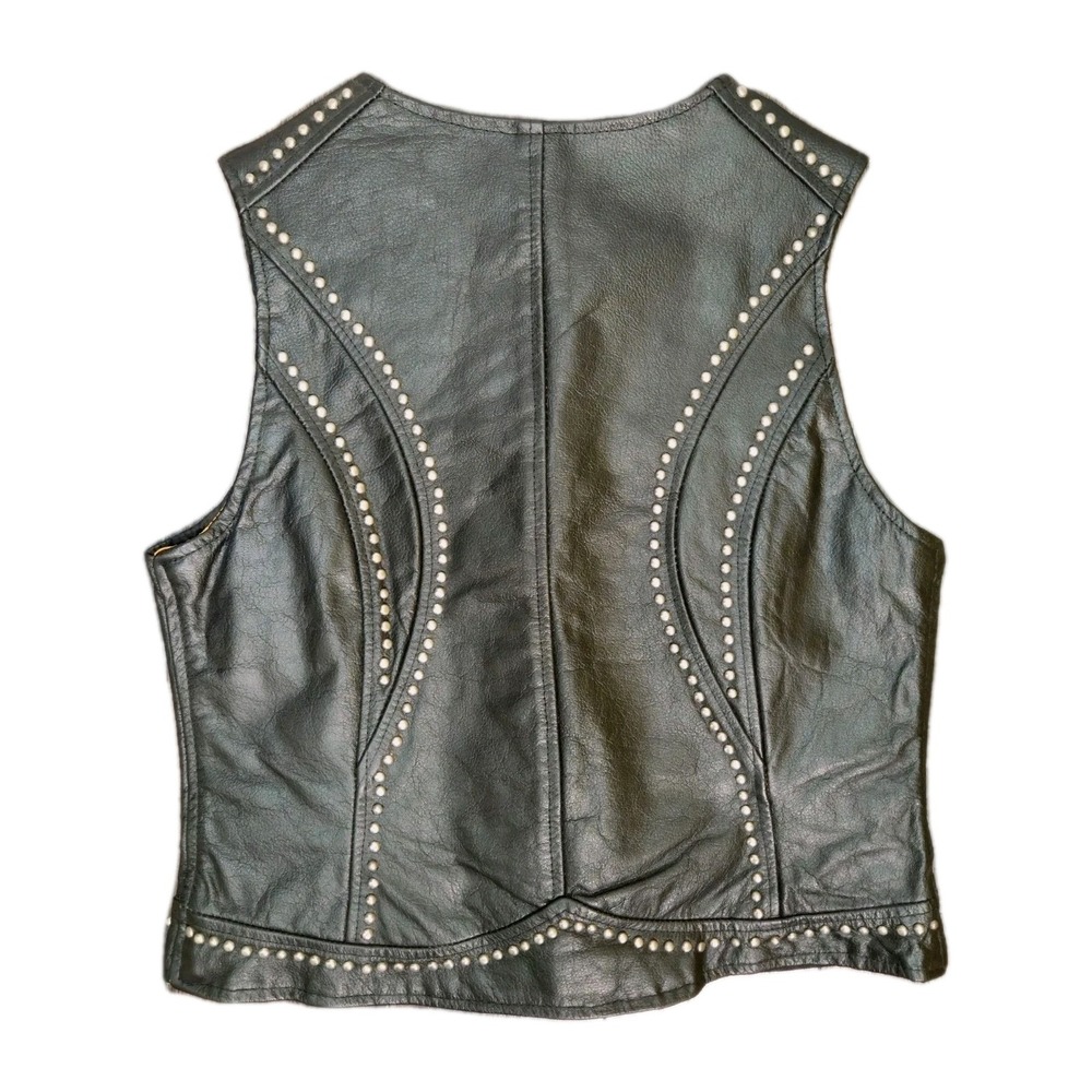 IK Women's Black Leather Studded Biker  Vest Size Large